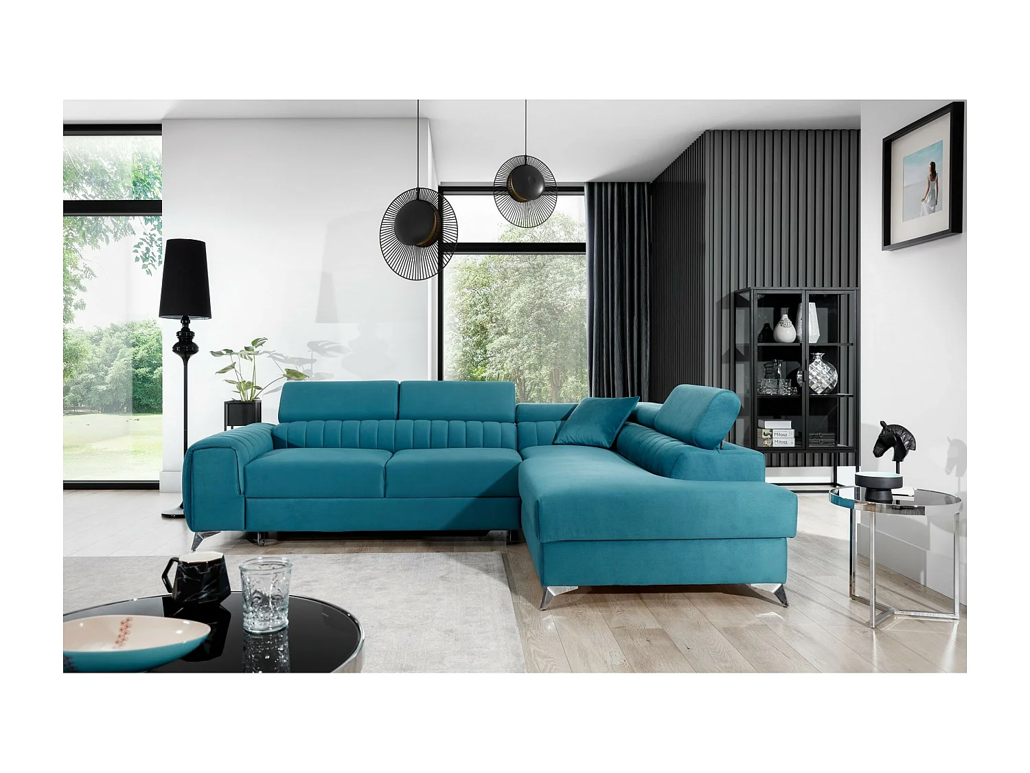 Divano angolare Genova R/rivestimento in tessuto/blu