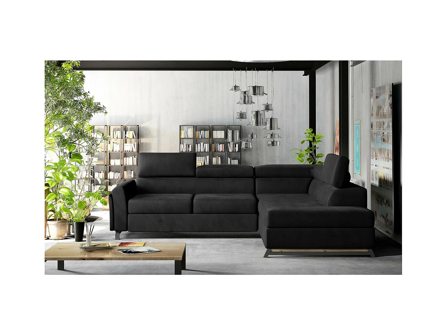 Divano angolare Nestro R/rivestimento in tessuto/nero
