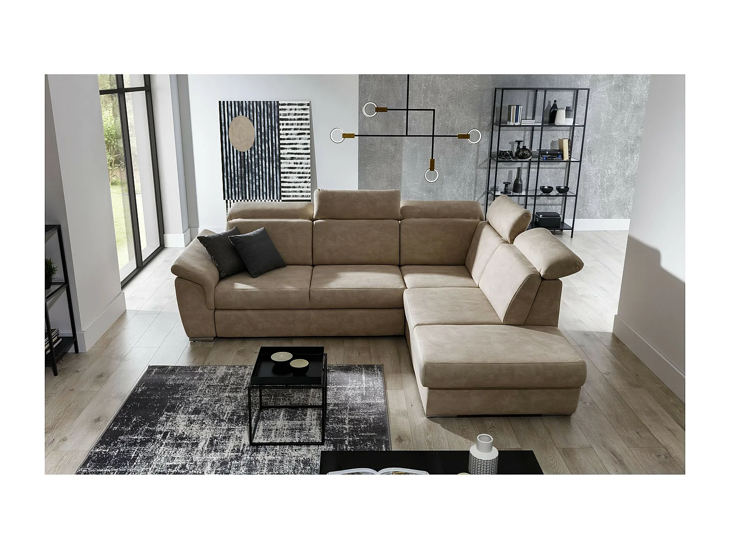 Canapé Corner Perro R/Tissu/Marron