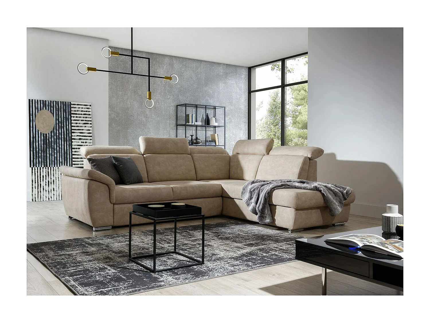 Canapé Corner Perro R/Tissu/Marron