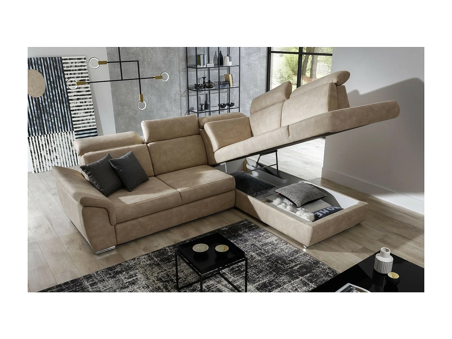 Canapé Corner Perro R/Tissu/Marron