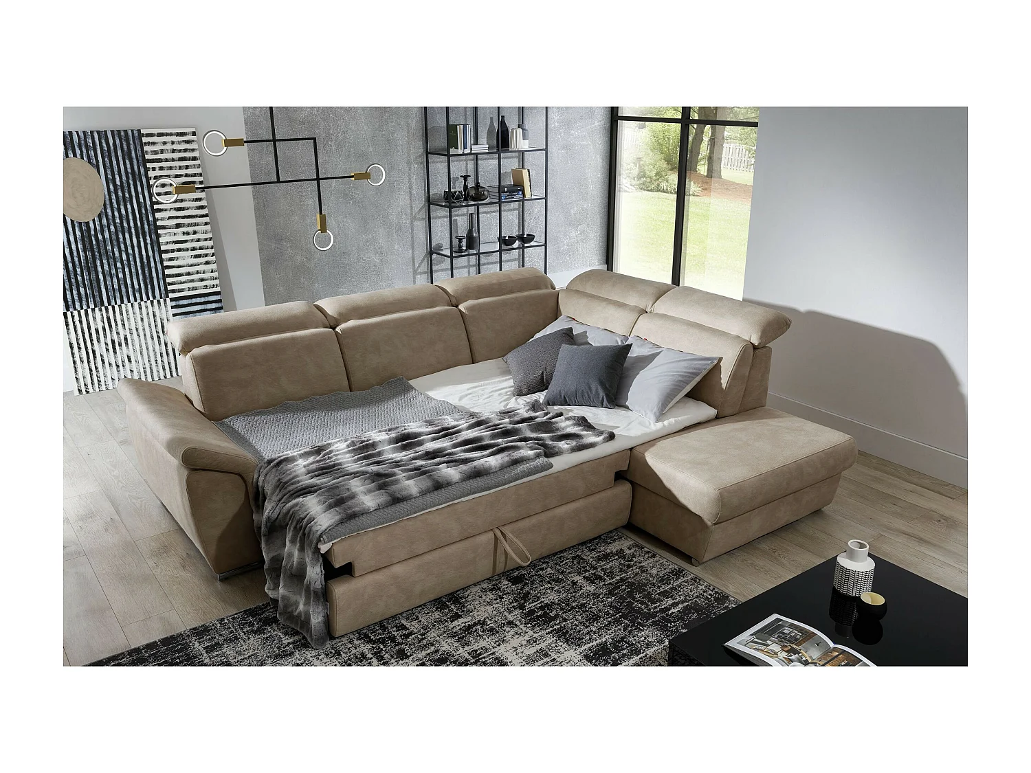 Canapé Corner Perro R/Tissu/Marron