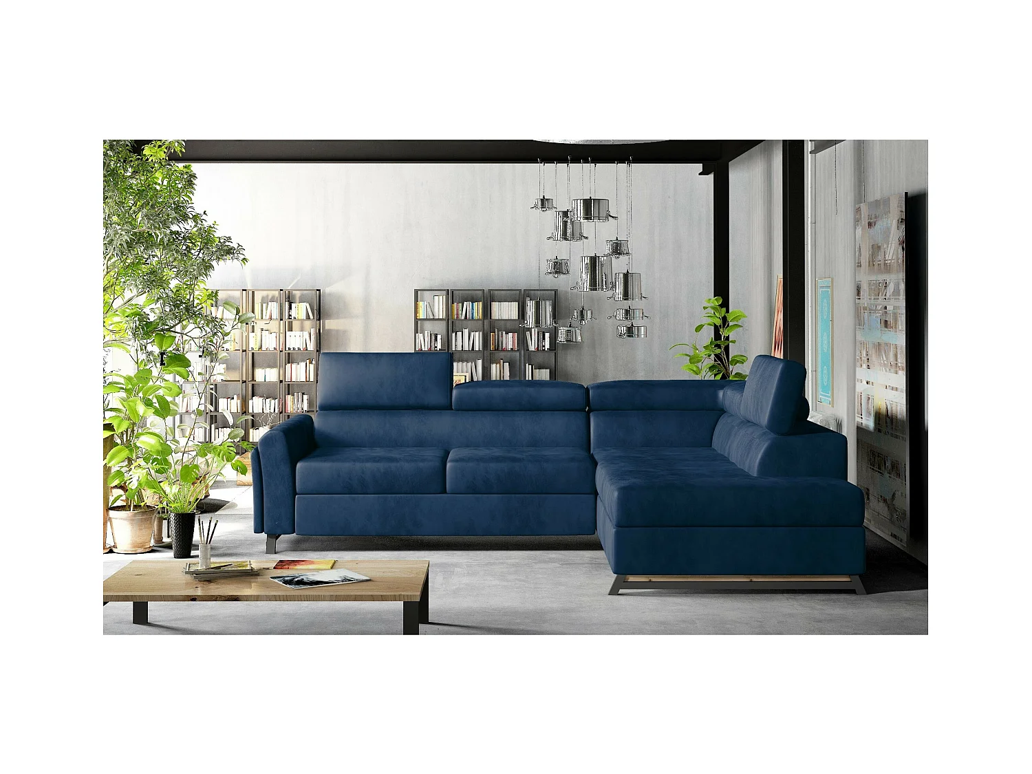 Divano angolare Nestro R/rivestimento in tessuto/blu