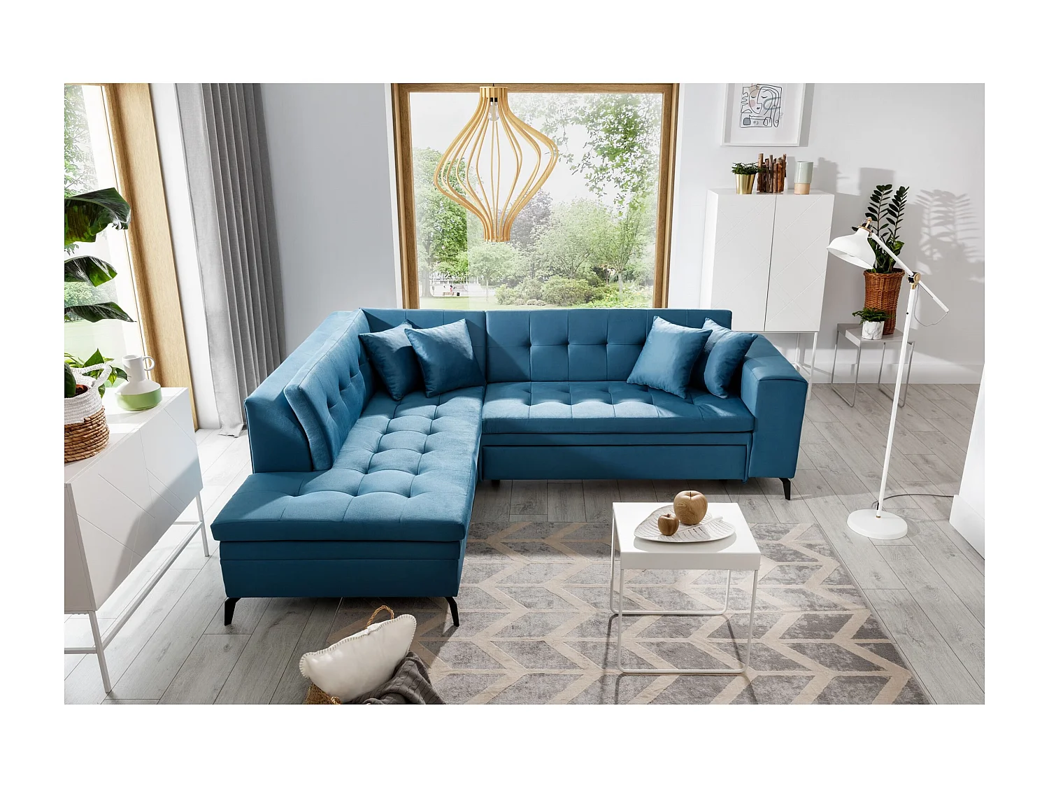 Canapé Corner Monza L/Tissu/Bleu