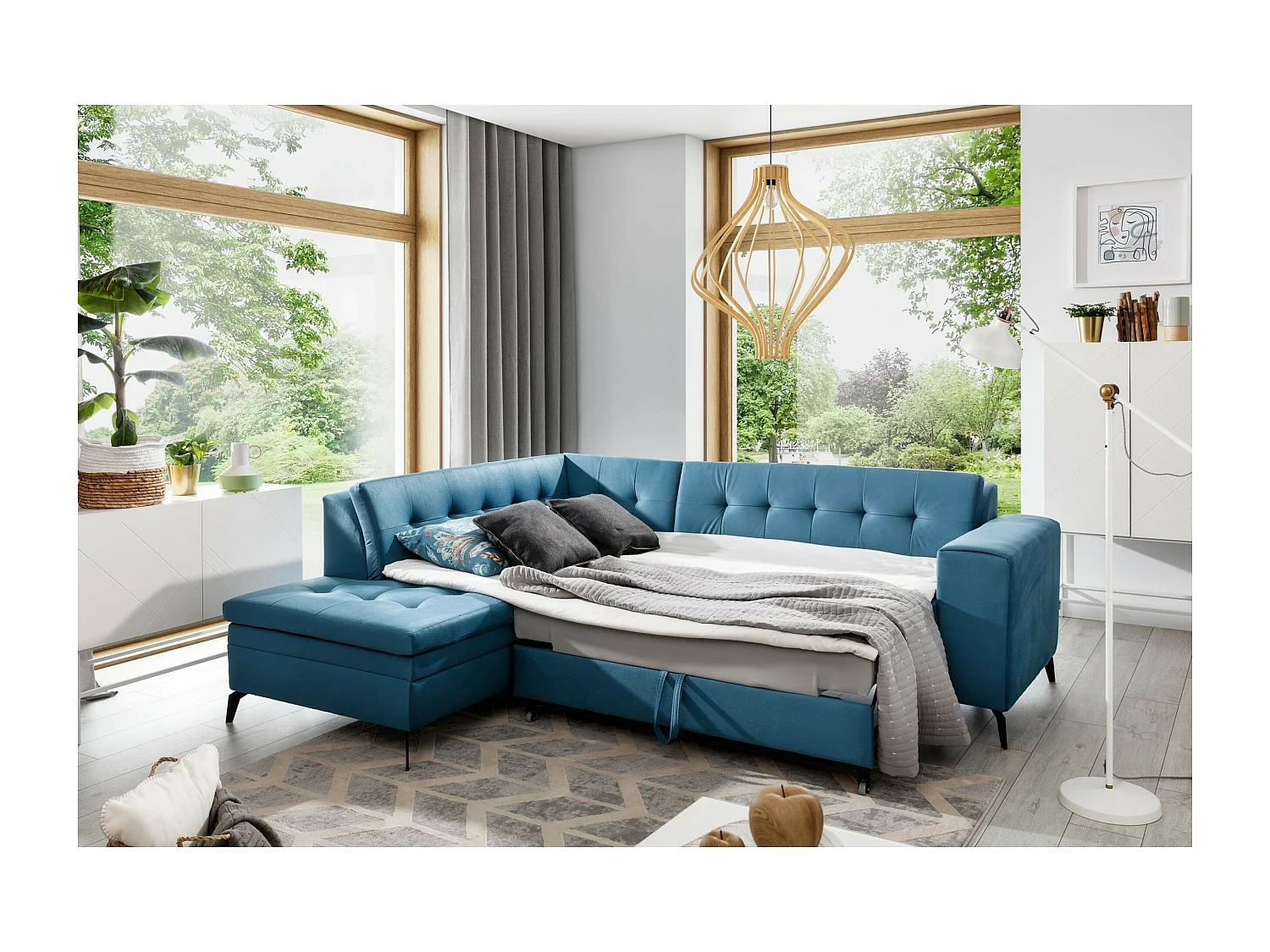 Canapé Corner Monza L/Tissu/Bleu