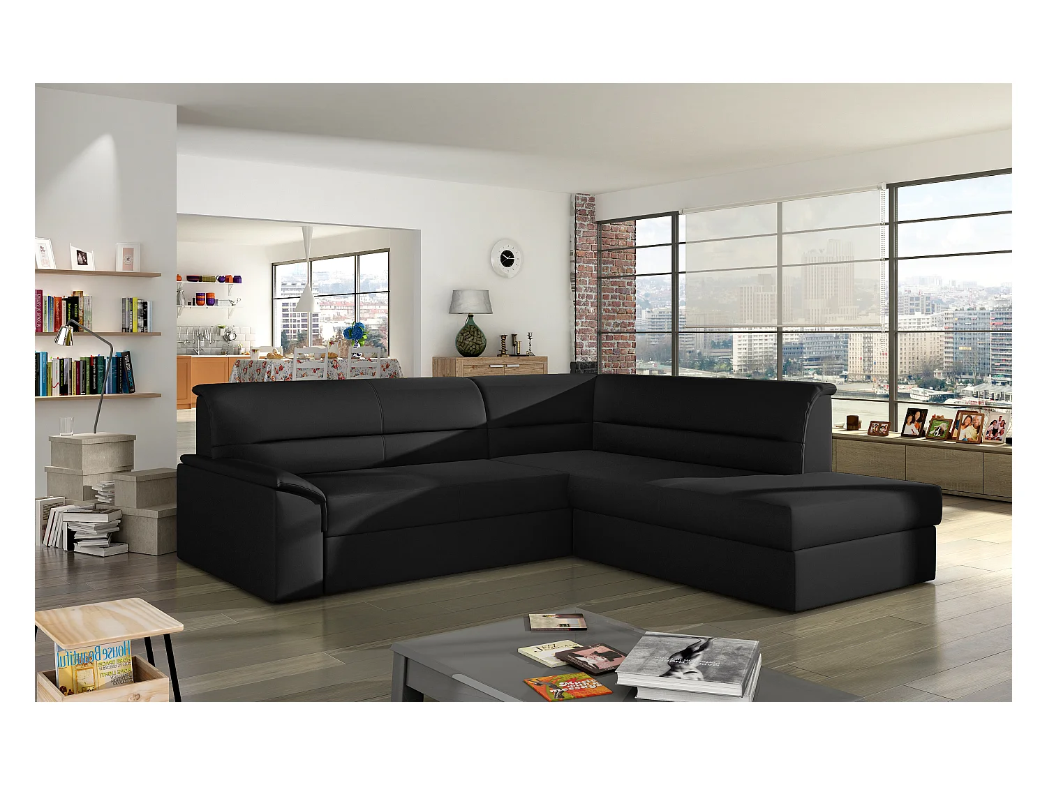 Ecksofa Lusio R/Stoffbezug/Schwarz