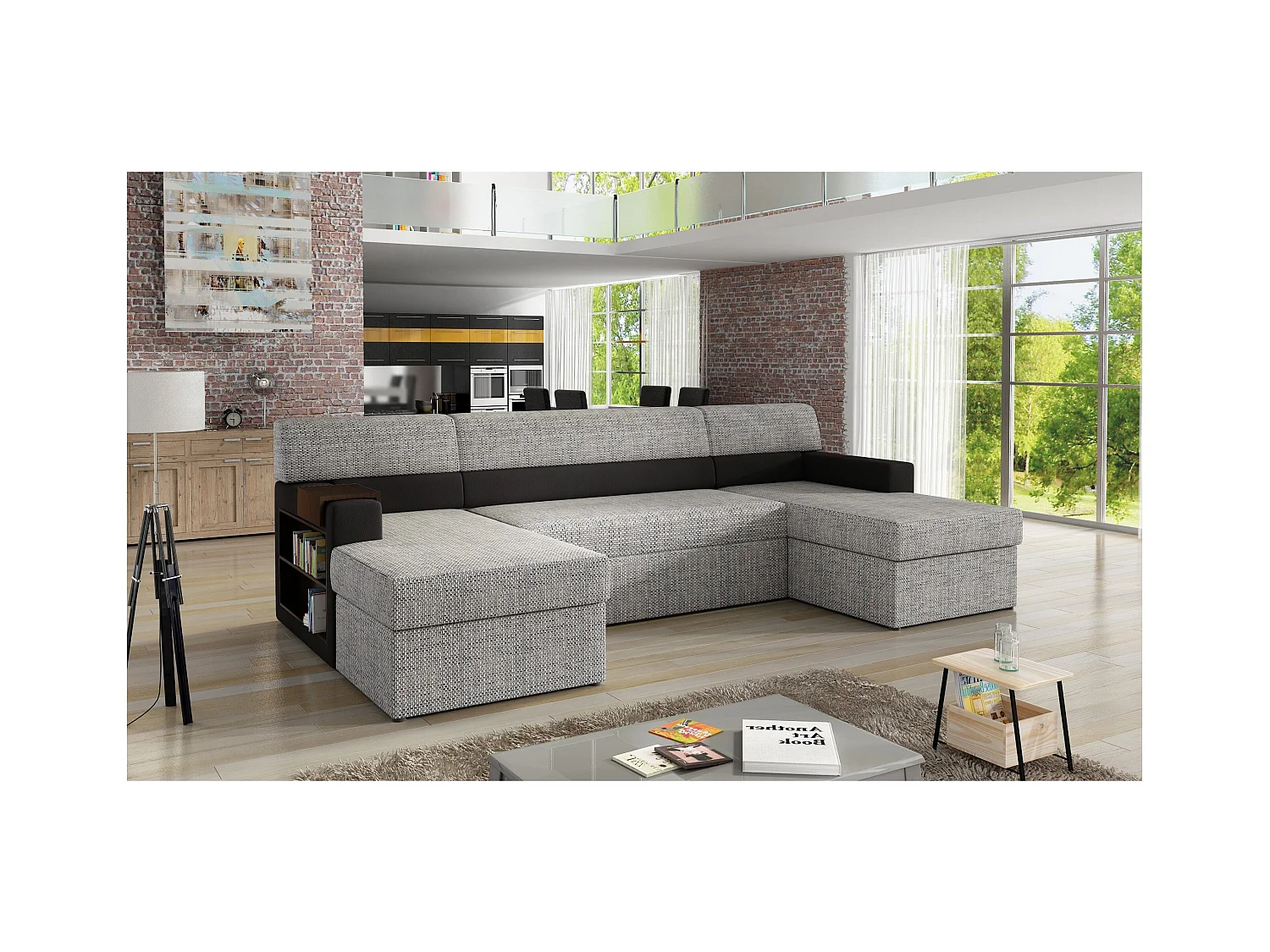 Divano d'angolo Larion/rivestimento in tessut/Grigio