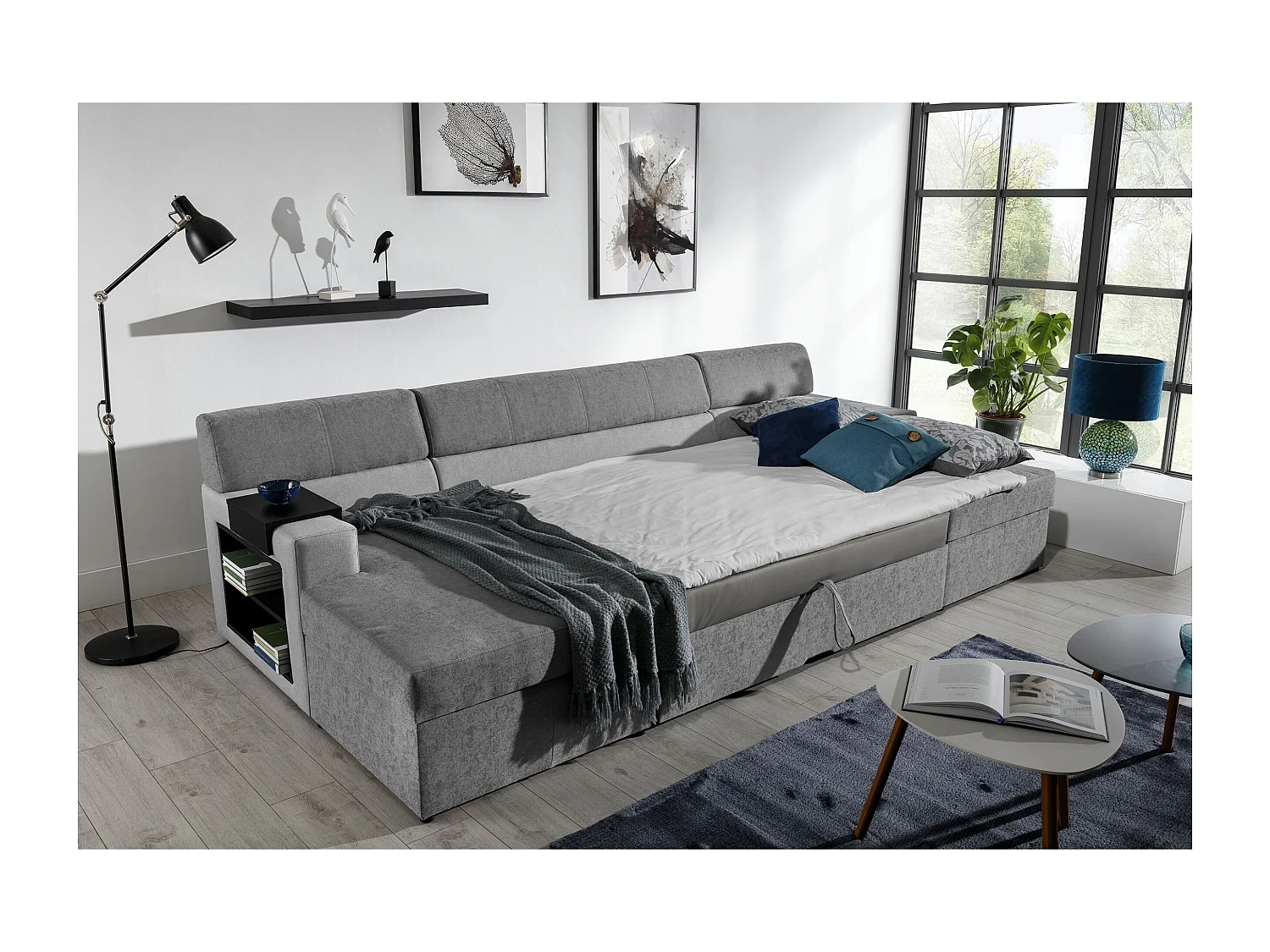 Divano d'angolo Larion/rivestimento in tessut/Grigio