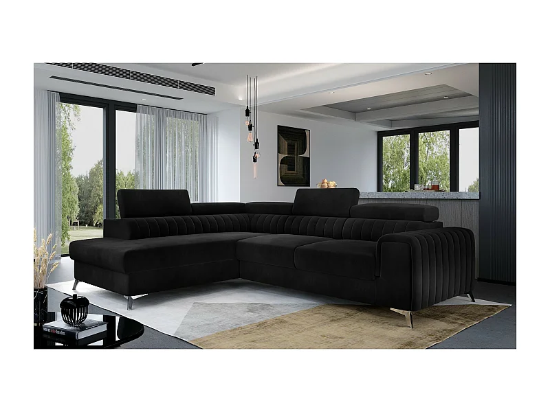 Canapé d'angle Genova L/revêtement tissu/noir