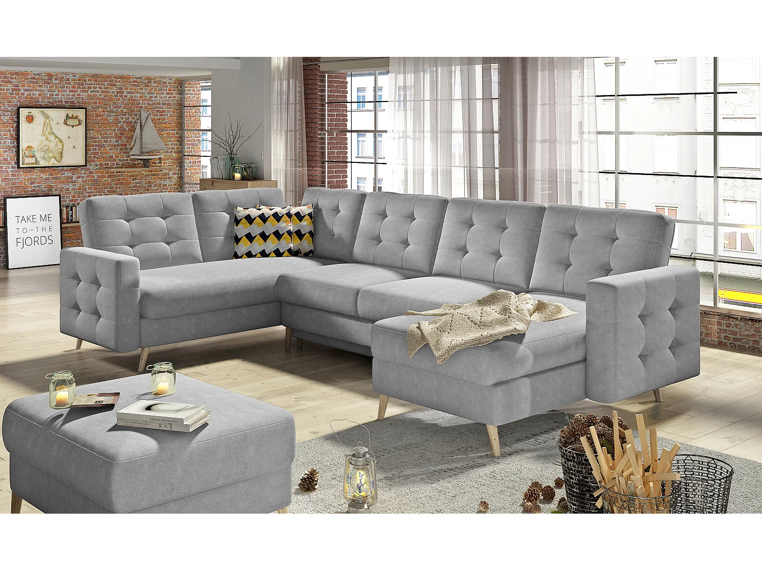 Ecksofa Daron UR/Stoffbezug/Grau