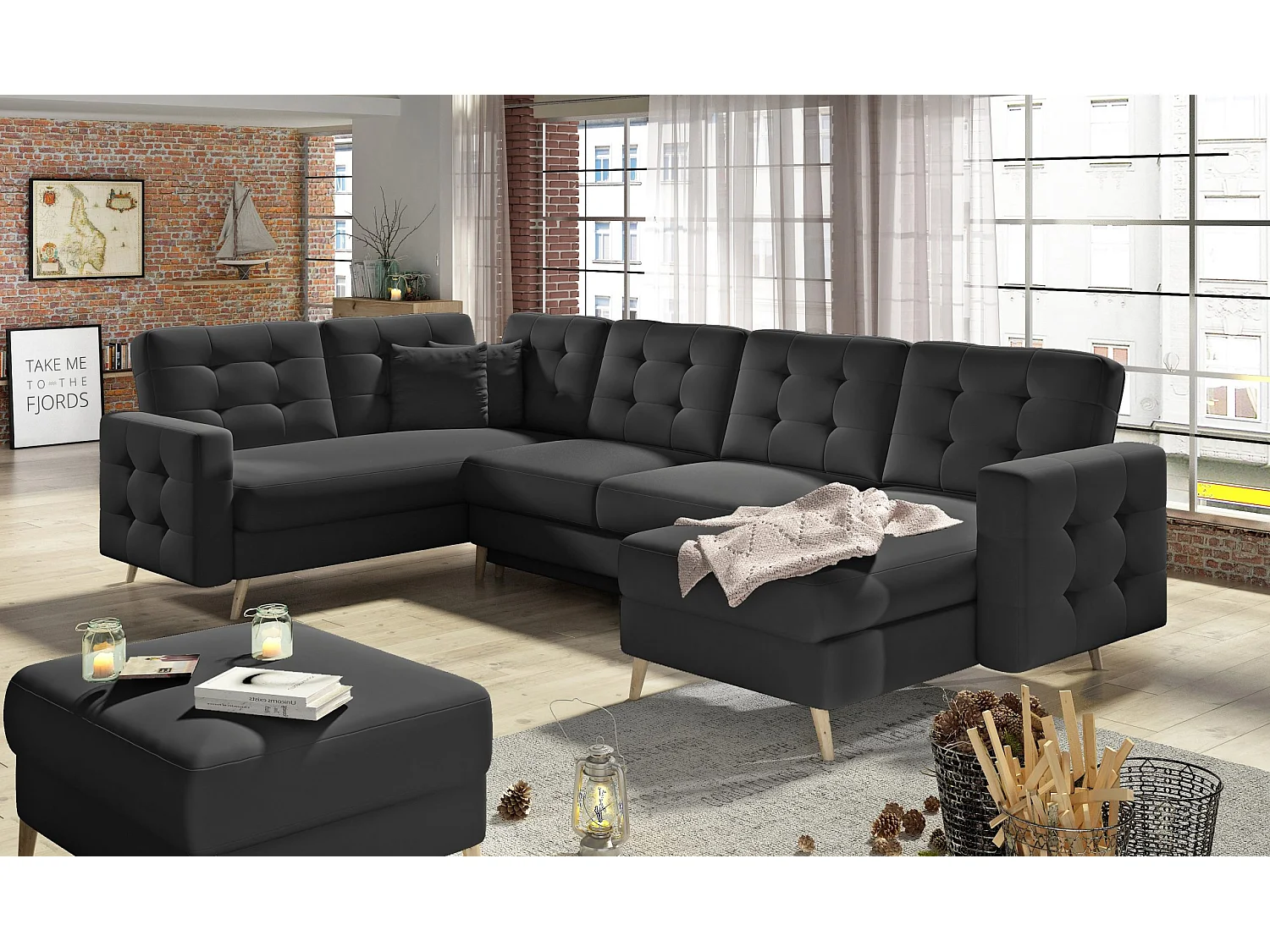 Ecksofa Daron UR/Stoffbezug/Grau