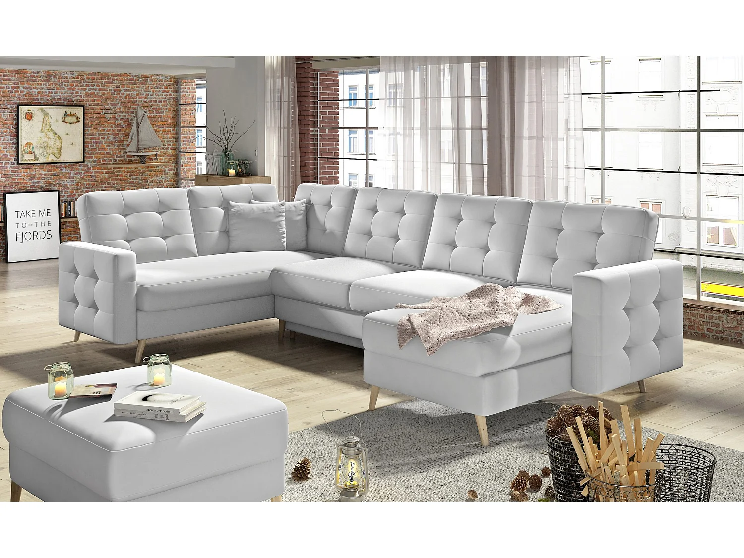 Ecksofa Daron UR/Stoffbezug/Grau