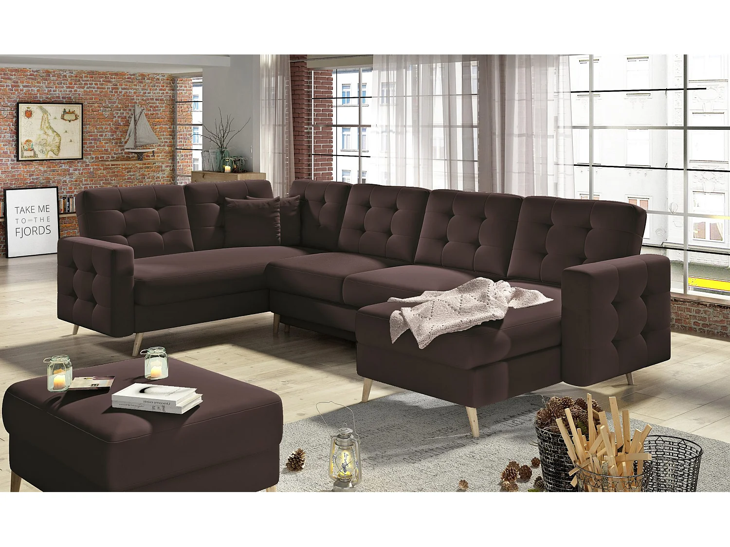 Ecksofa Daron UR/Stoffbezug/Grau