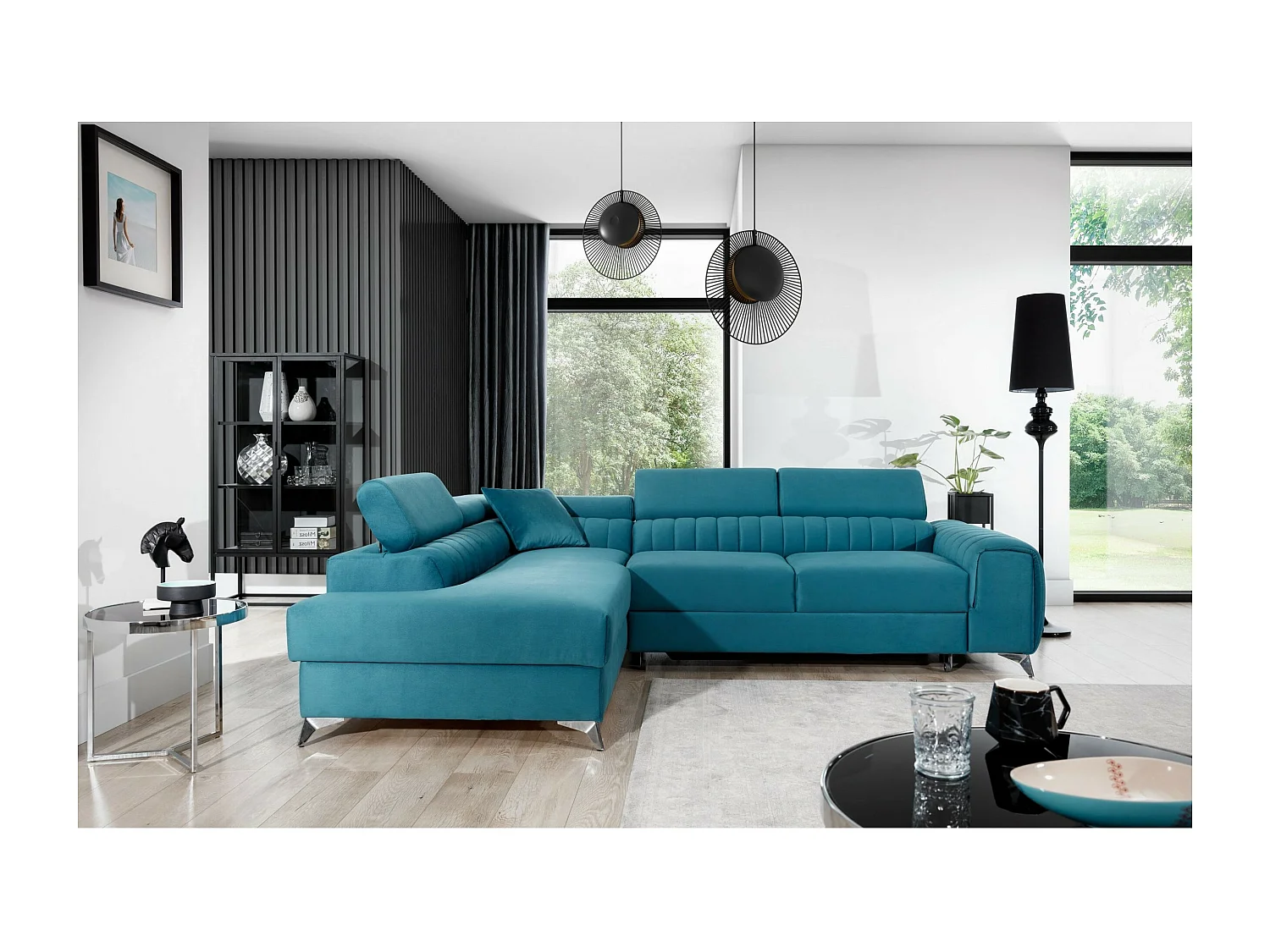 Ecksofa Genova L/Stoffbezug/Blau