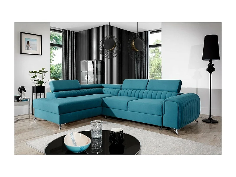 Canapé d'angle Genova L/revêtement tissu/bleu