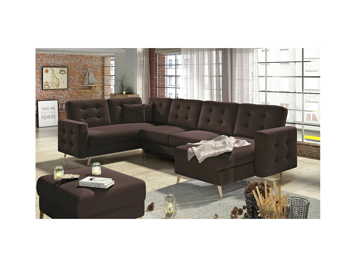 Ecksofa Daron UR/Stoffbezug/Braun
