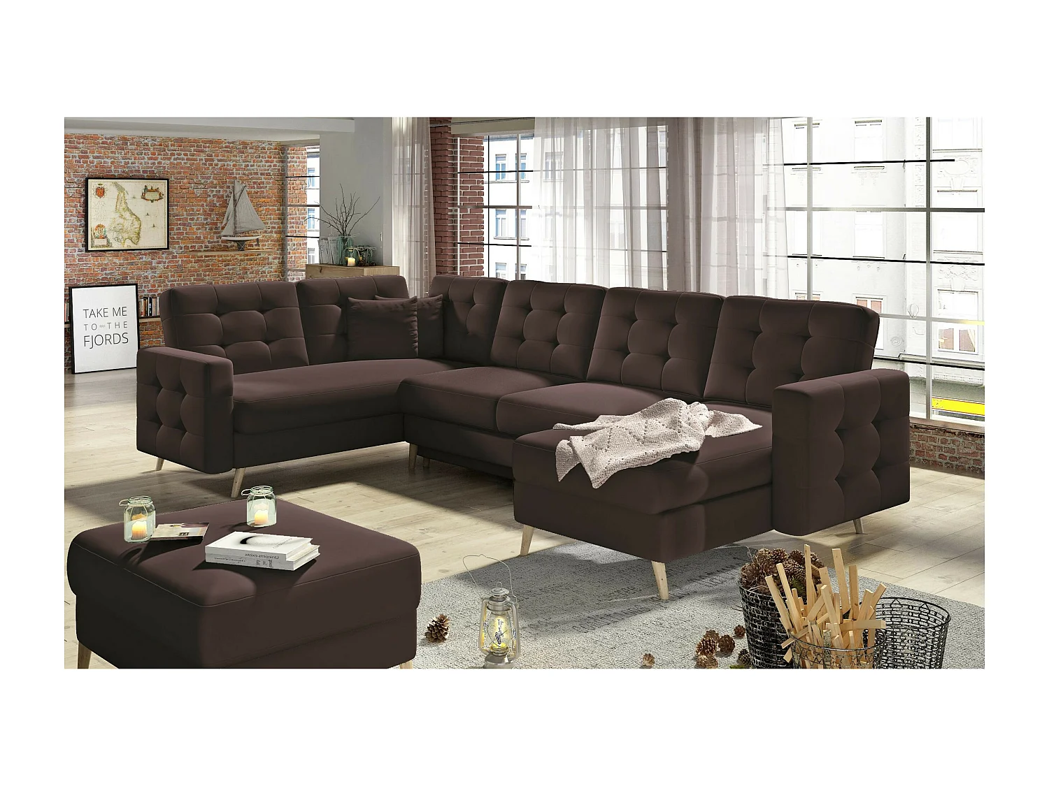 Ecksofa Daron UR/Stoffbezug/Braun