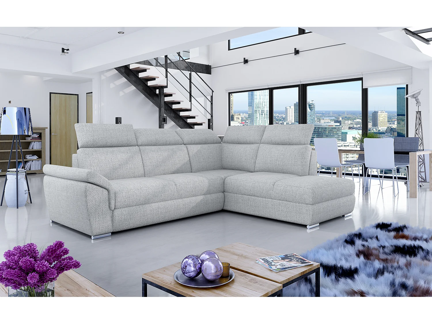 Canapé Corner Perro R/Tissu/Gris