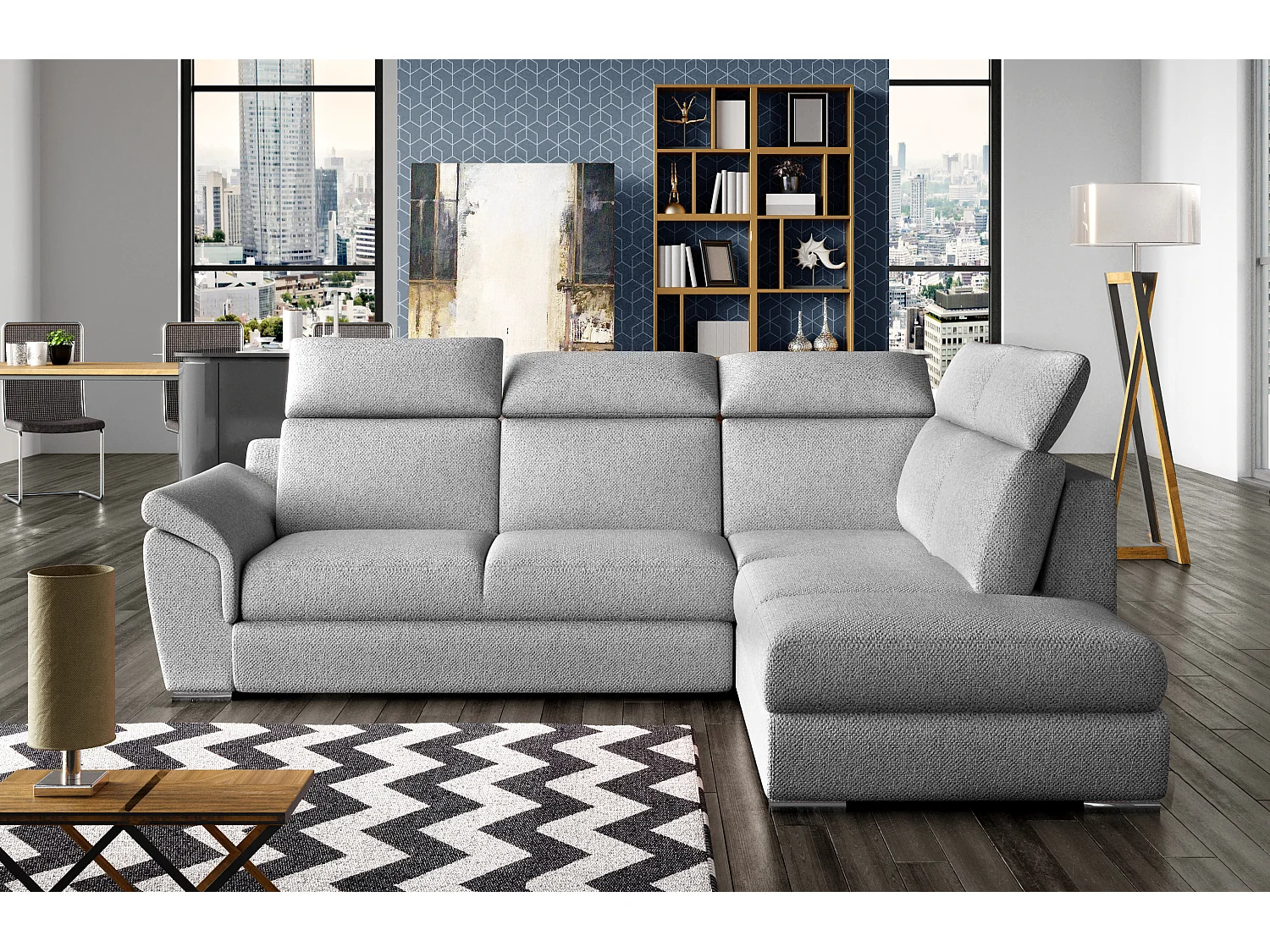 Canapé Corner Perro R/Tissu/Gris