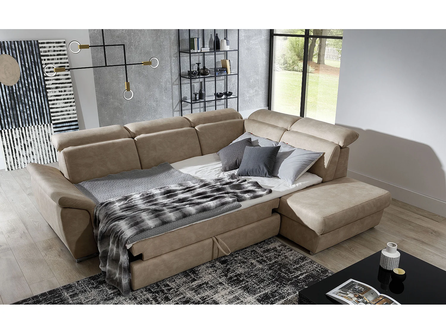 Canapé Corner Perro R/Tissu/Gris