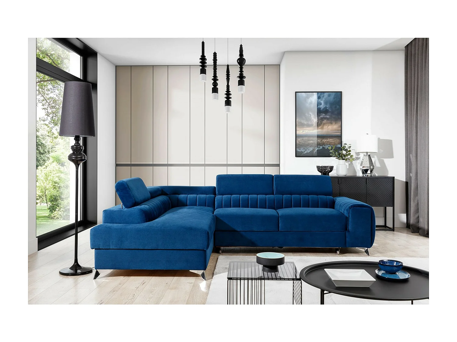 Ecksofa Genova L/Stoffbezug/Blau