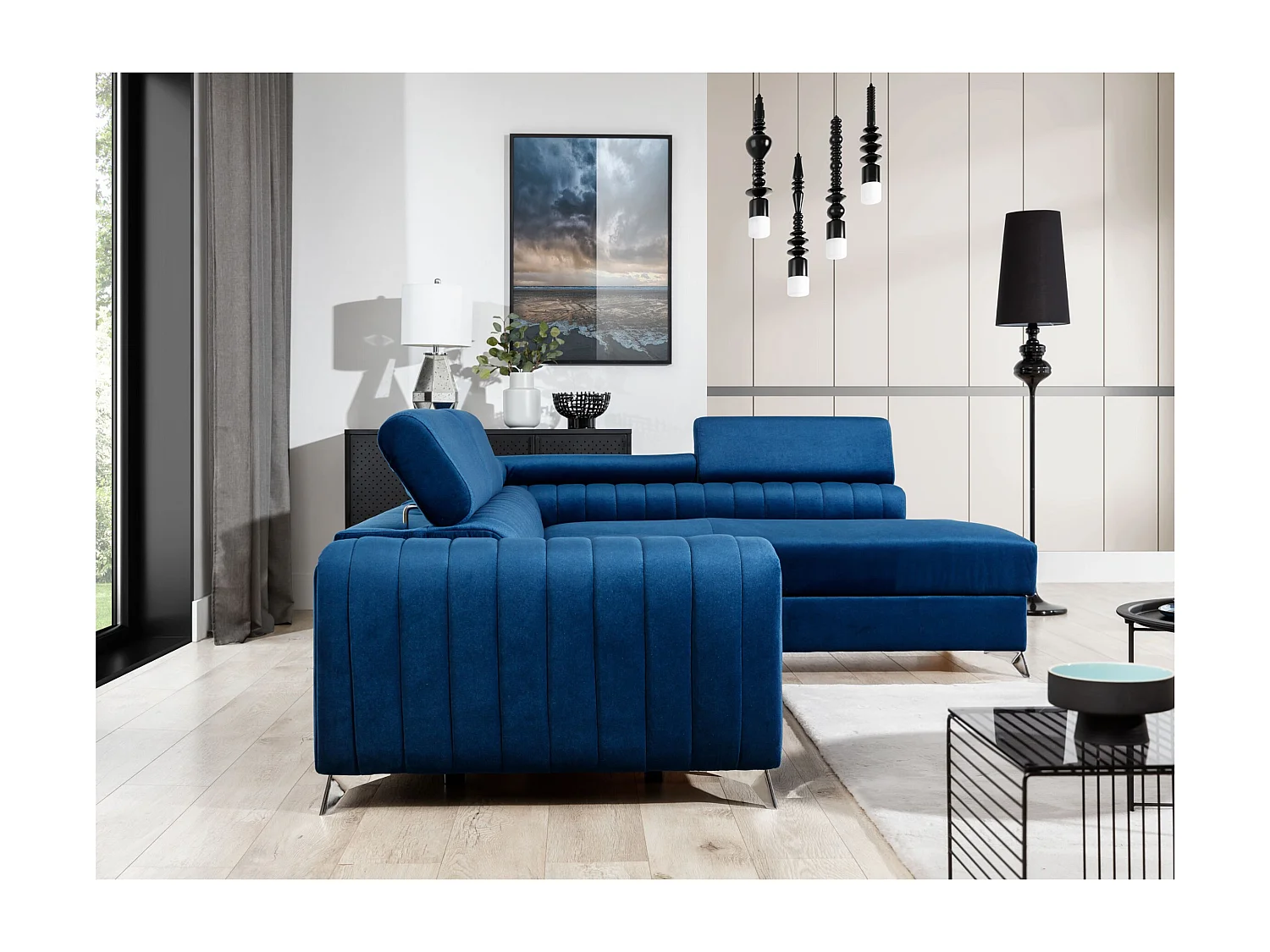 Canapé d'angle Genova L/revêtement tissu/bleu