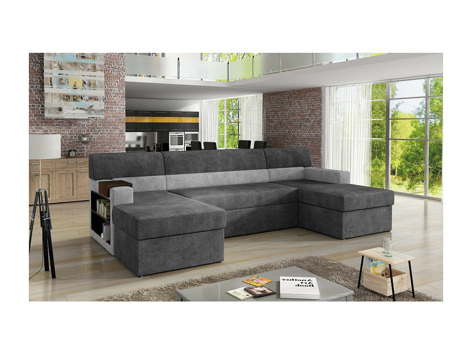 Canapé d'angle Larion/revêtement en tissu/anthracite et gris