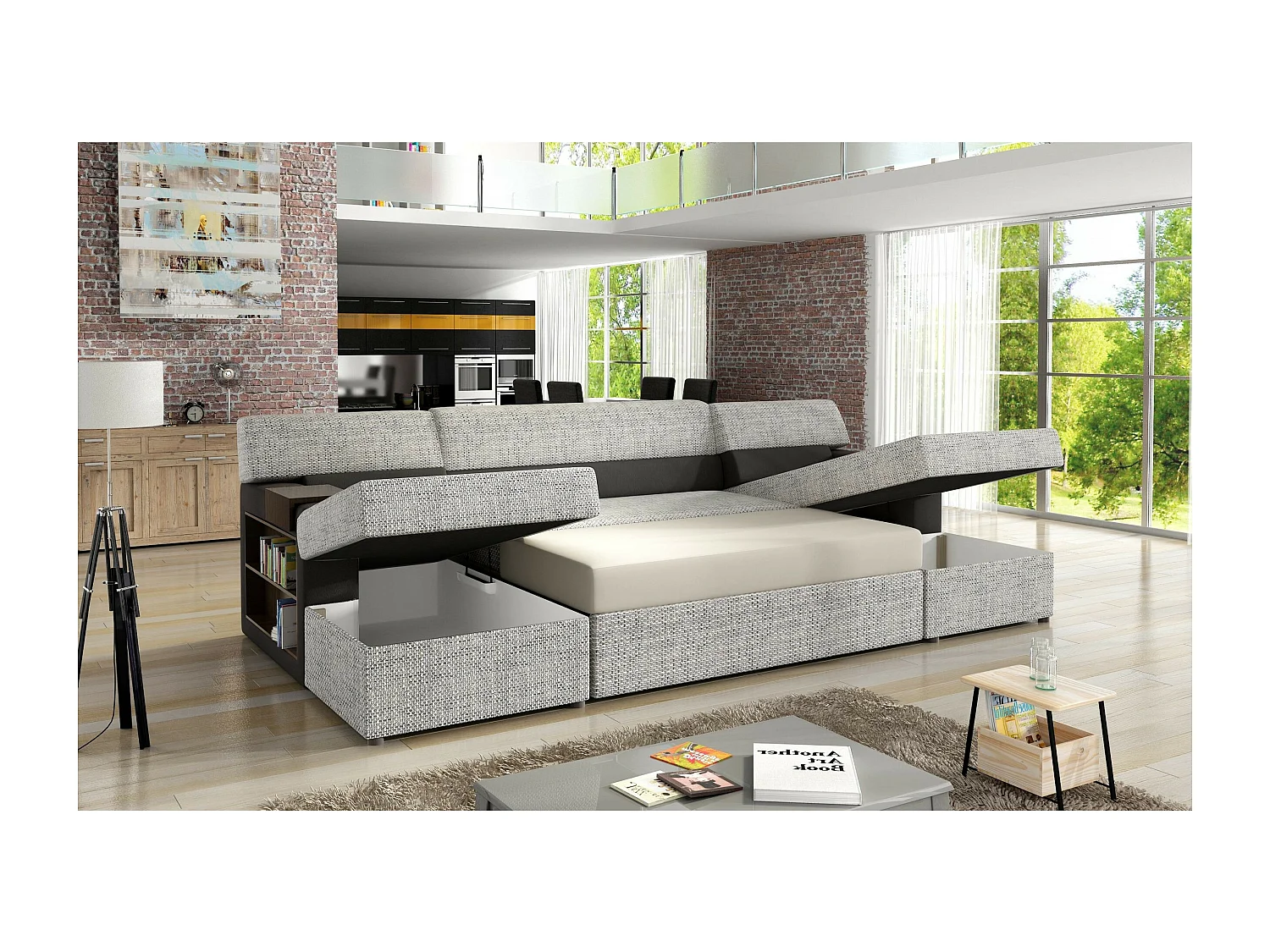 Canapé d'angle Larion/revêtement en tissu/anthracite et gris