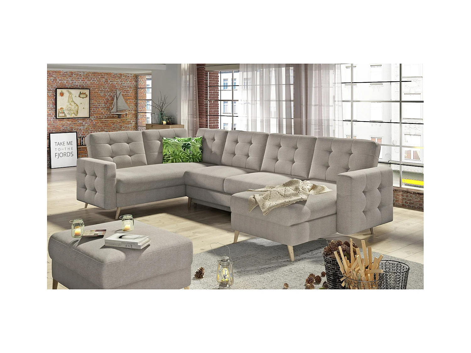 Ecksofa Daron UR/Stoffbezug/Beige