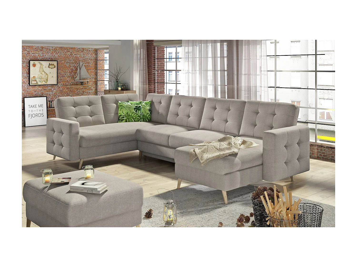 Ecksofa Daron UR/Stoffbezug/Beige