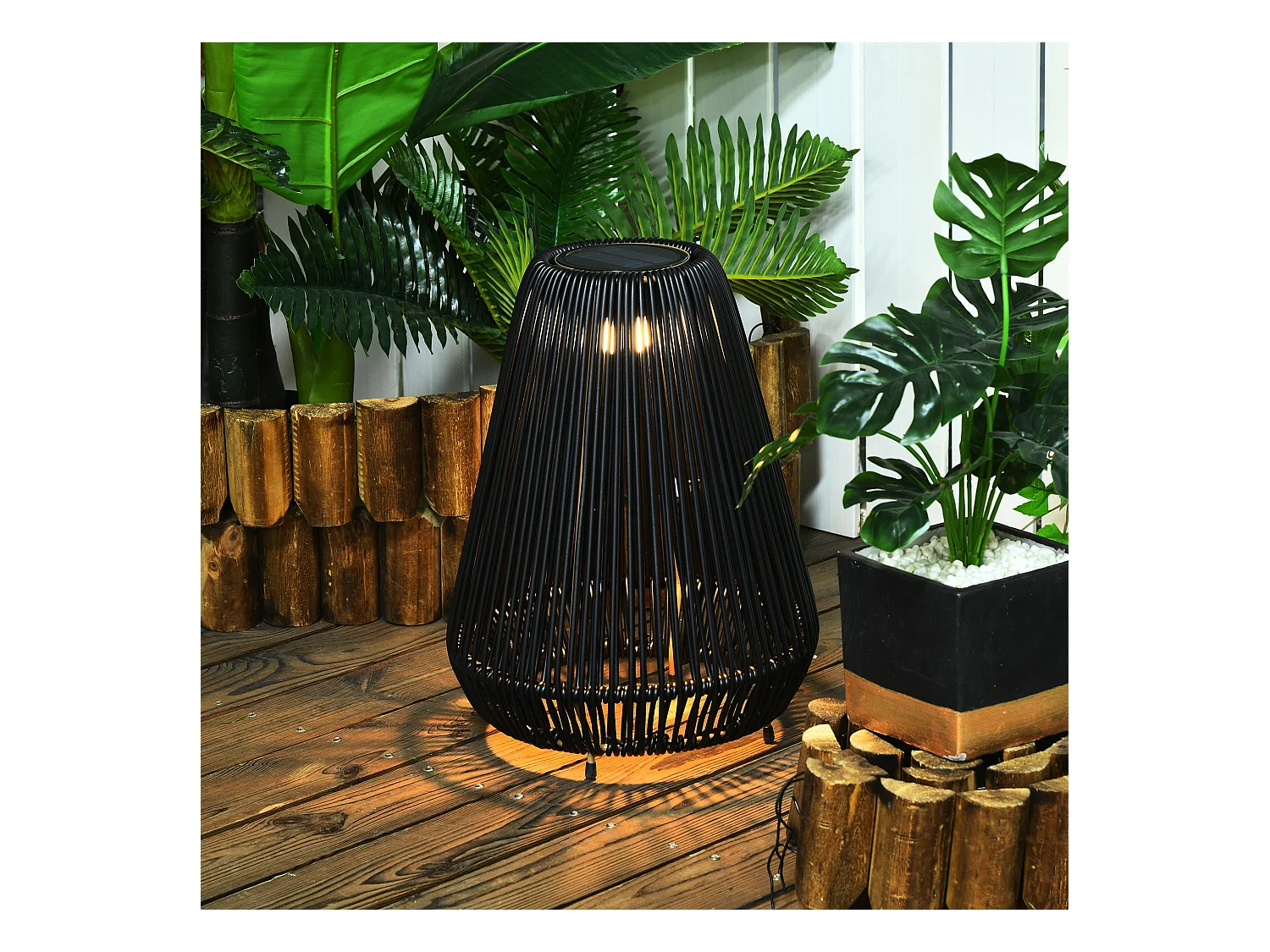 Lampe d'extérieur en rotin, d27cm×h37cm,noir