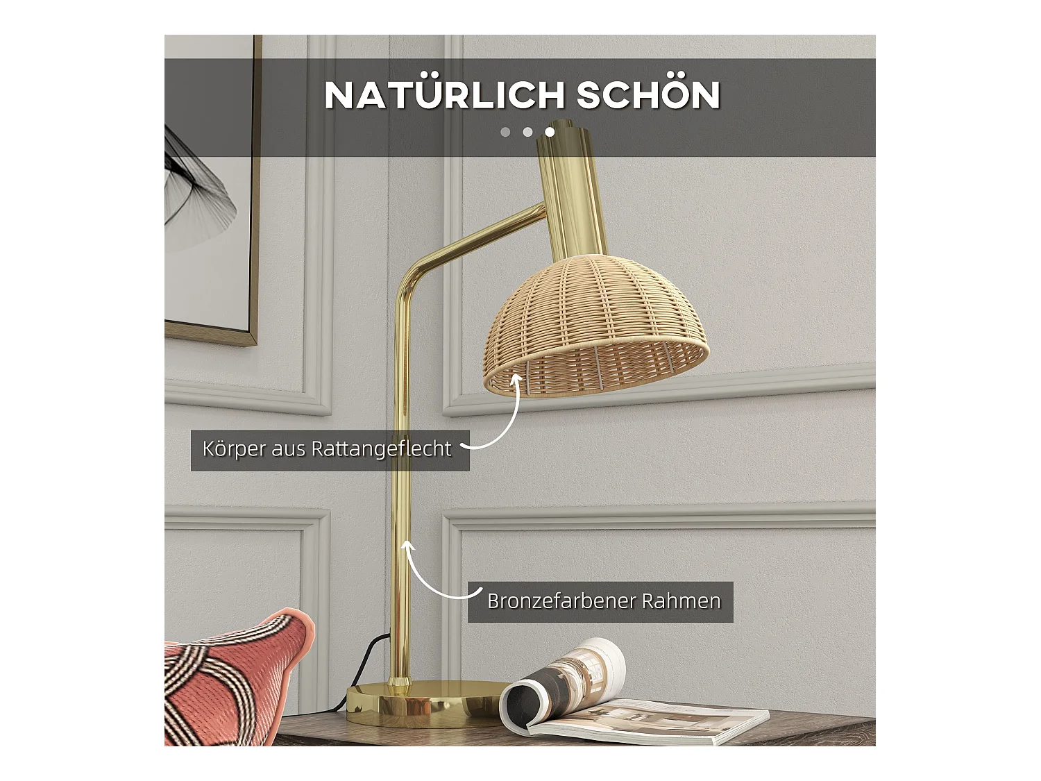 Lampe de table en métal, d18,5cm×h35cm, beige