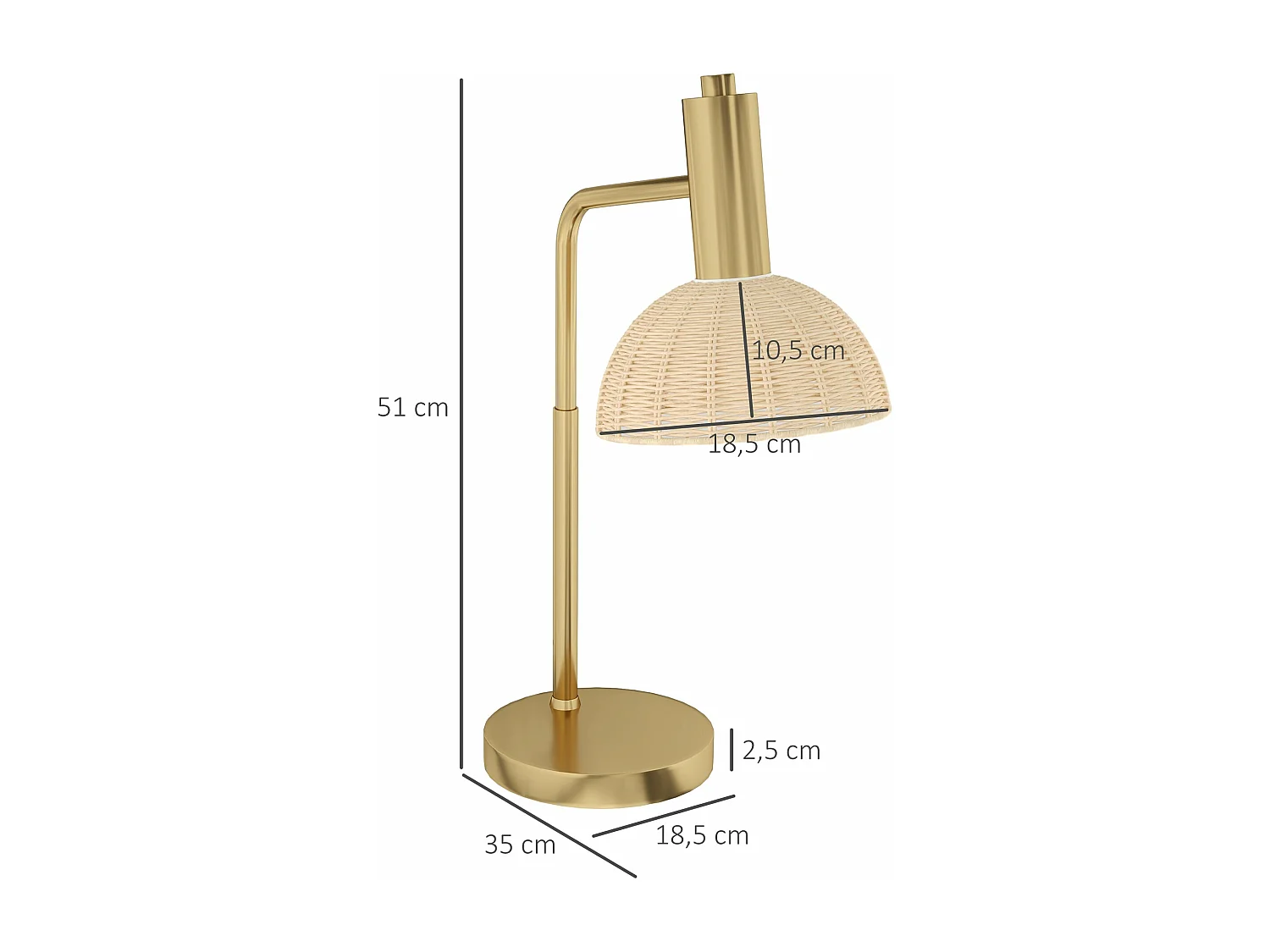 Lampe de table en métal, d18,5cm×h35cm, beige