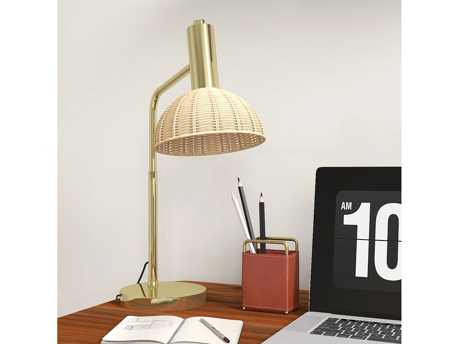 Lampe de table en métal, d18,5cm×h35cm, beige