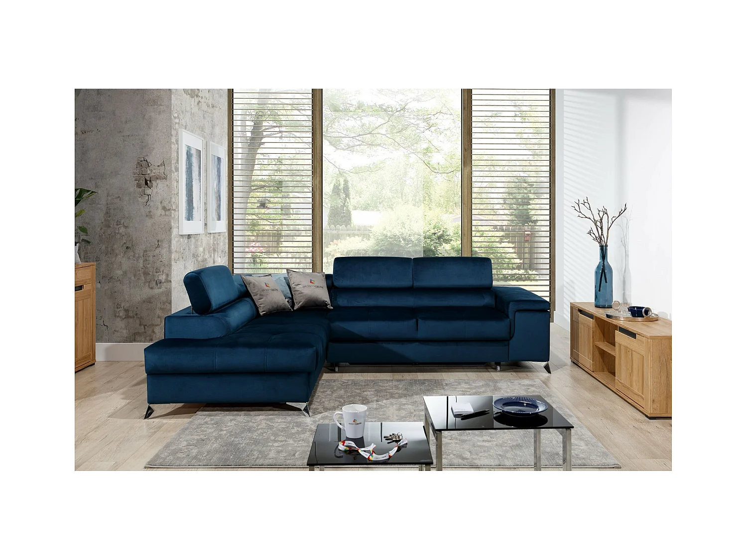 Canapé d'angle Galano L/revêtement tissu/noir