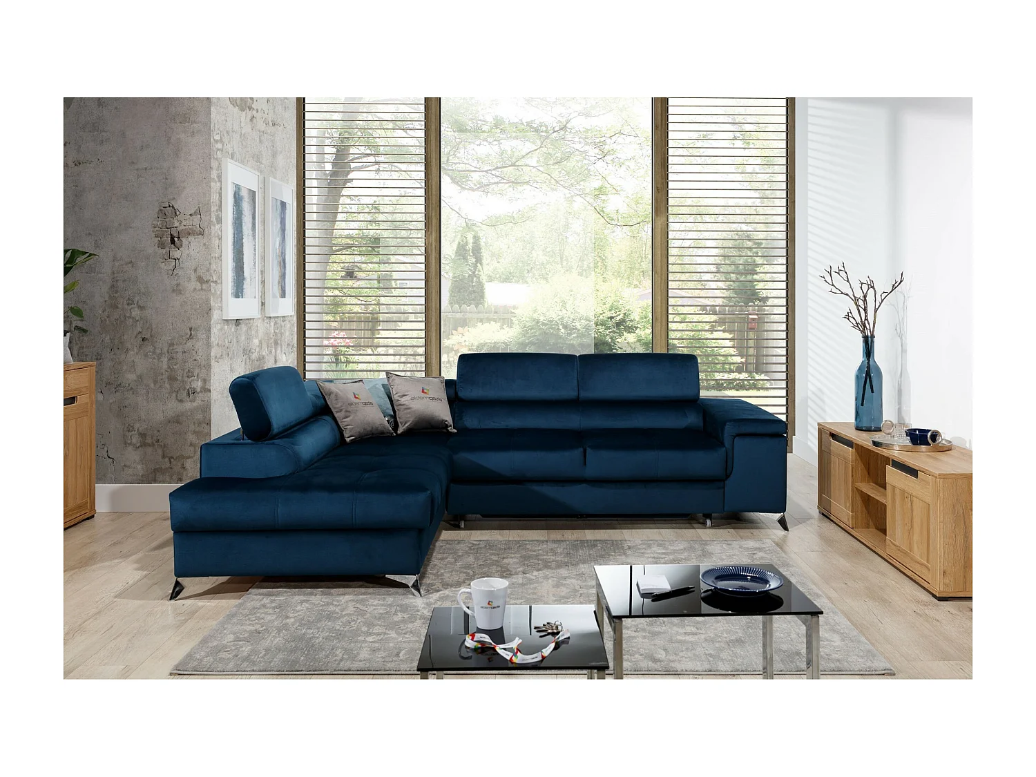 Canapé d'angle Galano L/revêtement tissu/noir