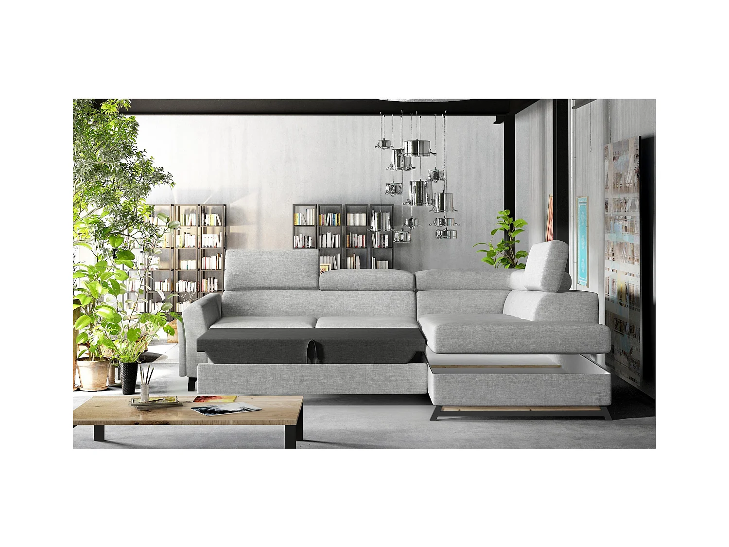 Canapé d'angle Nestro R/revêtement en tissu/gris