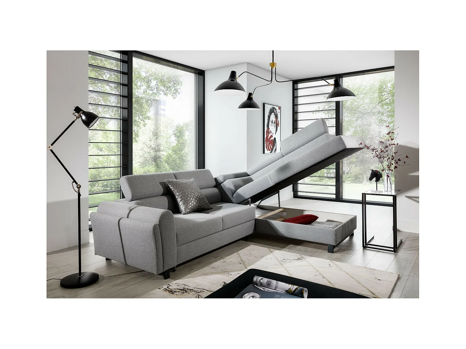 Canapé d'angle Nestro R/revêtement en tissu/gris