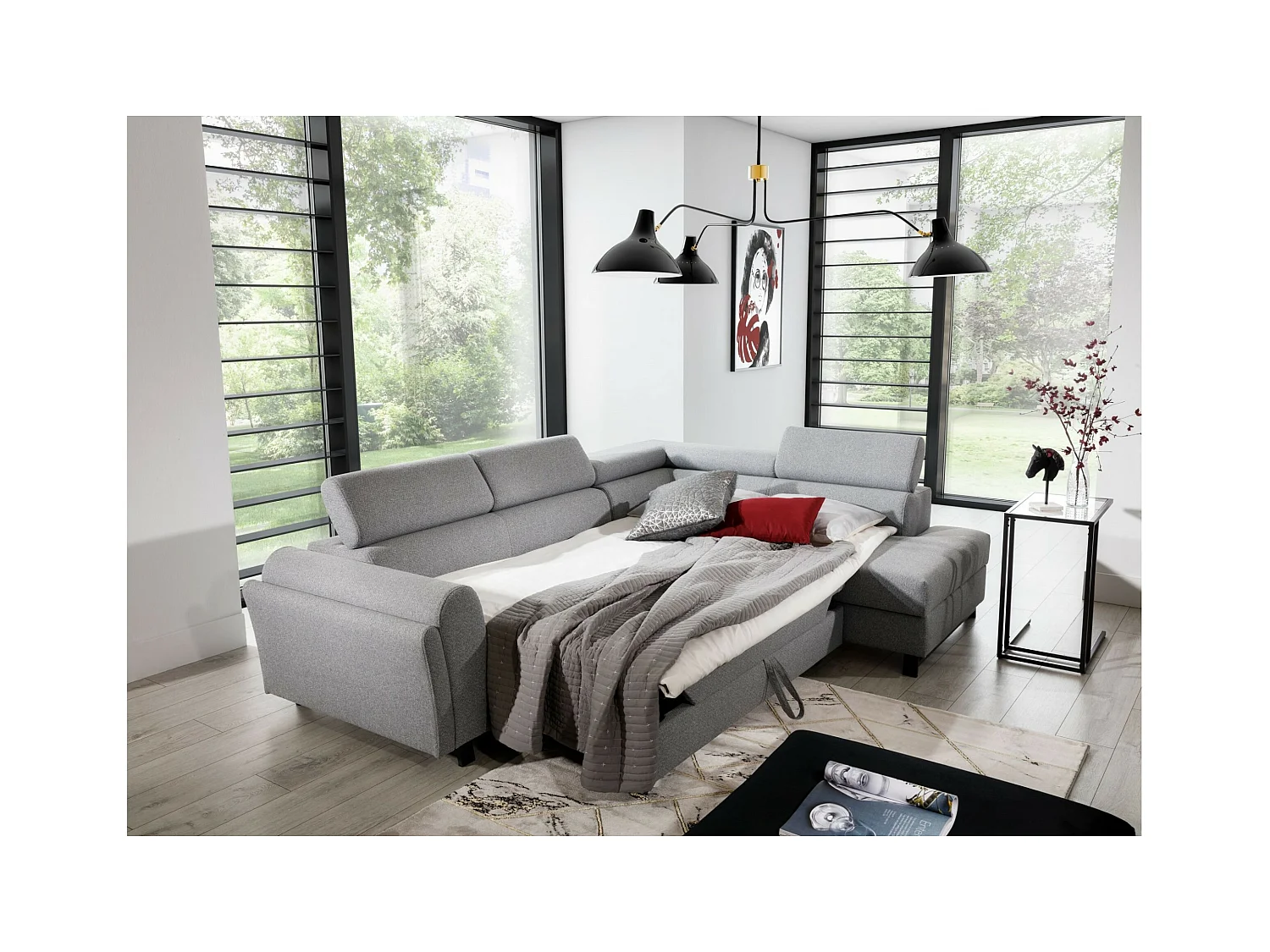 Canapé d'angle Nestro R/revêtement en tissu/gris