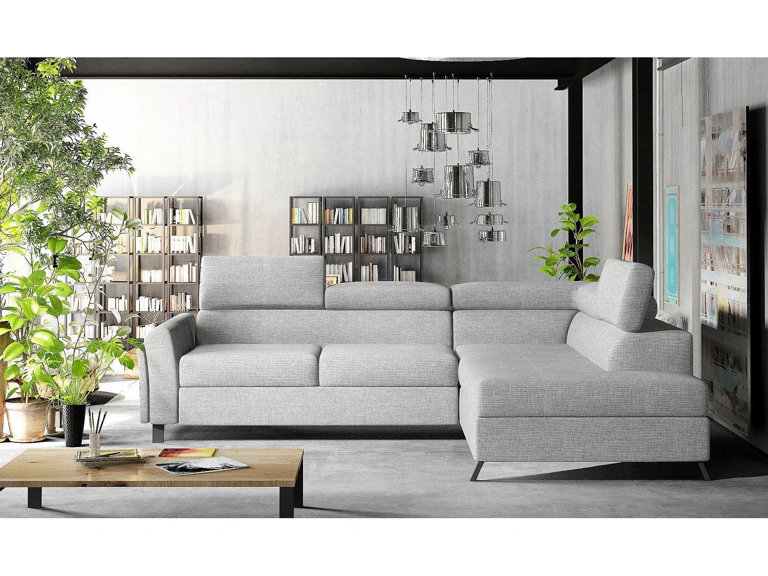 Canapé d'angle Nestro R/revêtement en tissu/gris