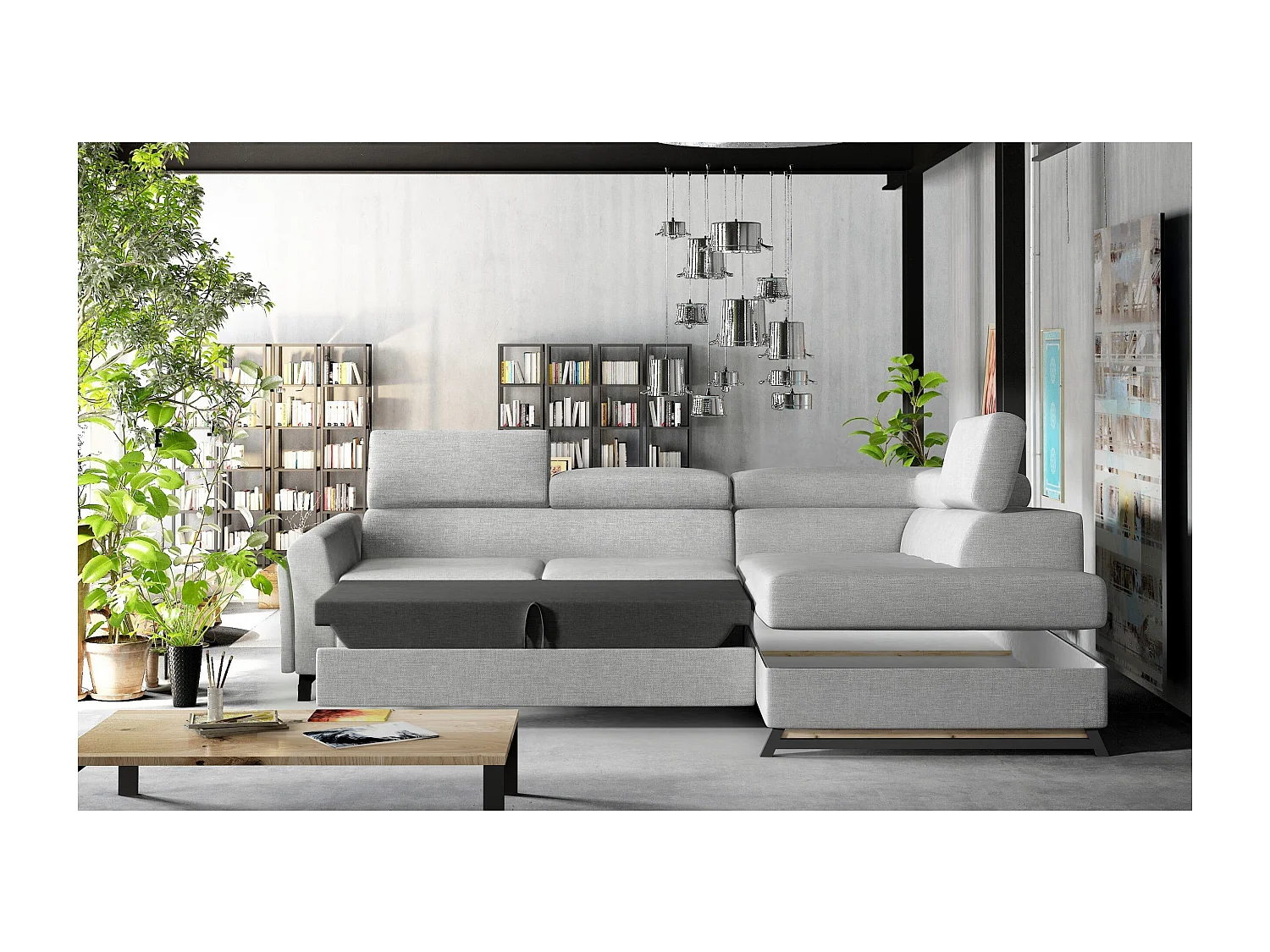 Canapé d'angle Nestro R/revêtement en tissu/gris