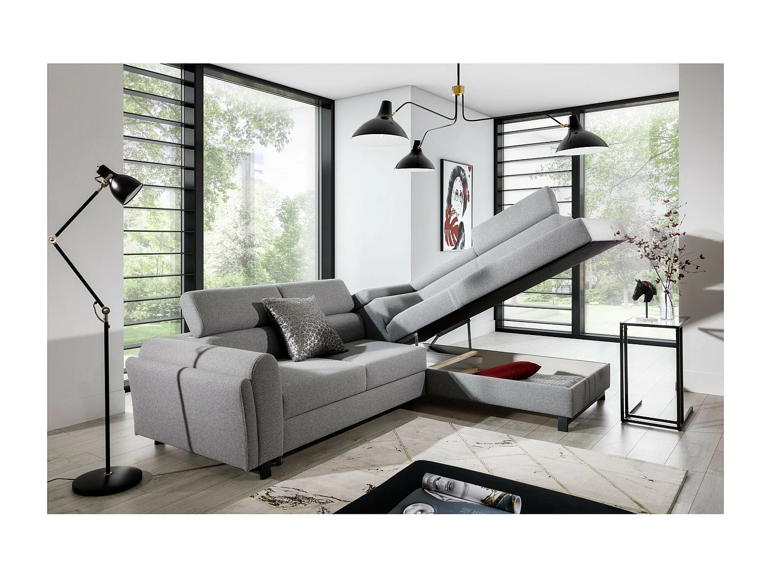 Canapé d'angle Nestro R/revêtement en tissu/gris