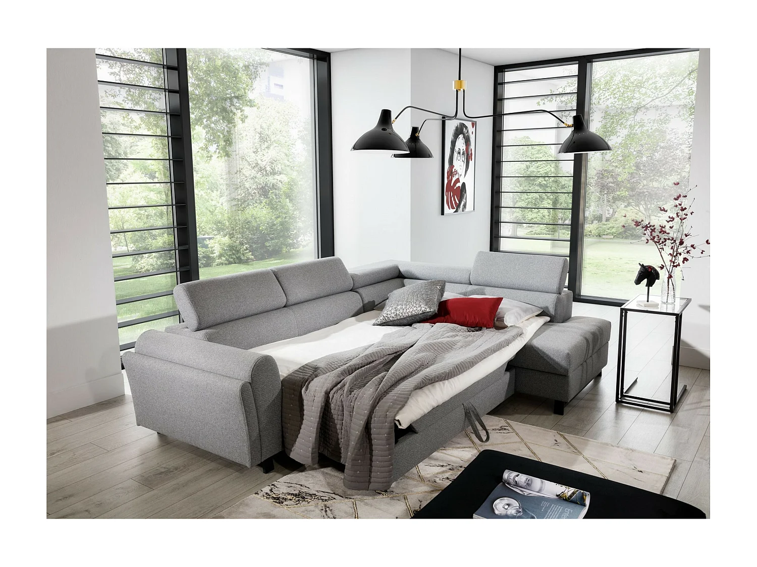 Canapé d'angle Nestro R/revêtement en tissu/gris