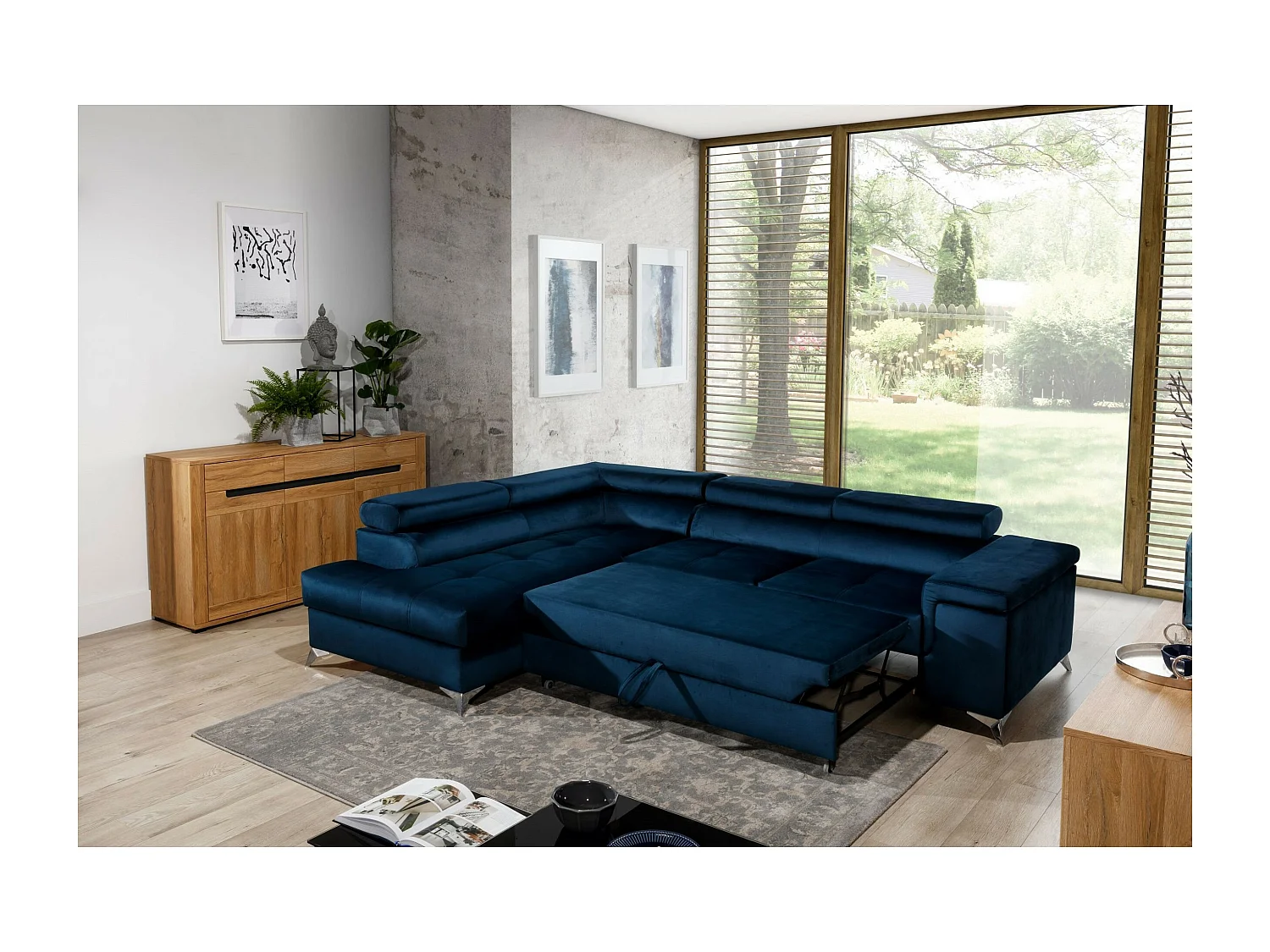 Canapé d'angle Galano L/revêtement tissu/vert