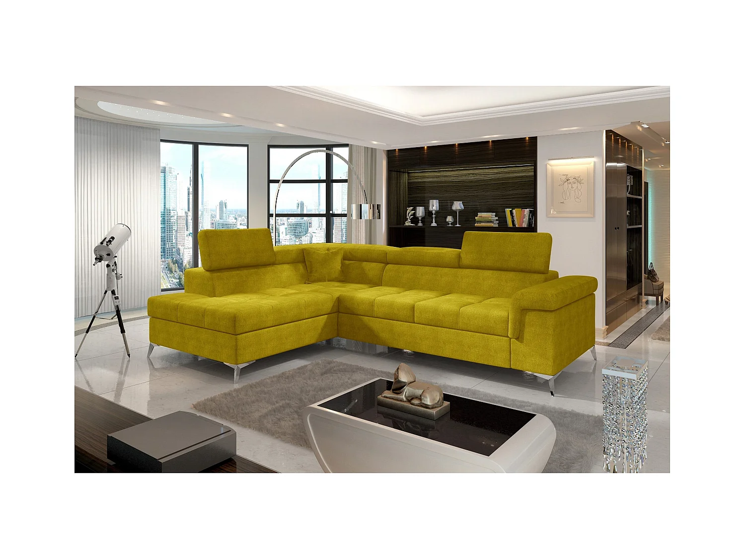 Canapé d'angle Galano L/revêtement tissu/jaune