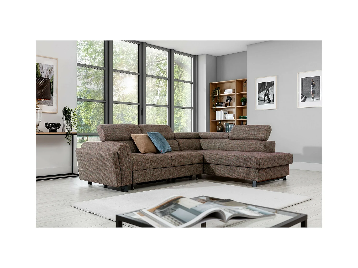 Divano angolare Nestro R/rivestimento in tessuto/marrone