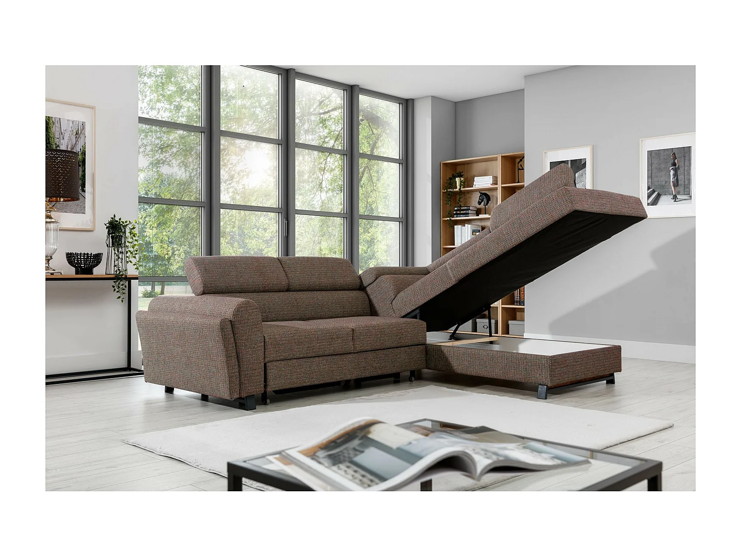 Divano angolare Nestro R/rivestimento in tessuto/marrone