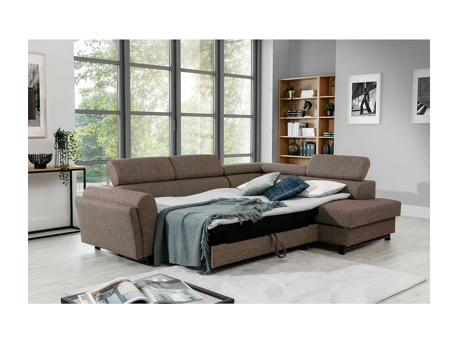 Divano angolare Nestro R/rivestimento in tessuto/marrone