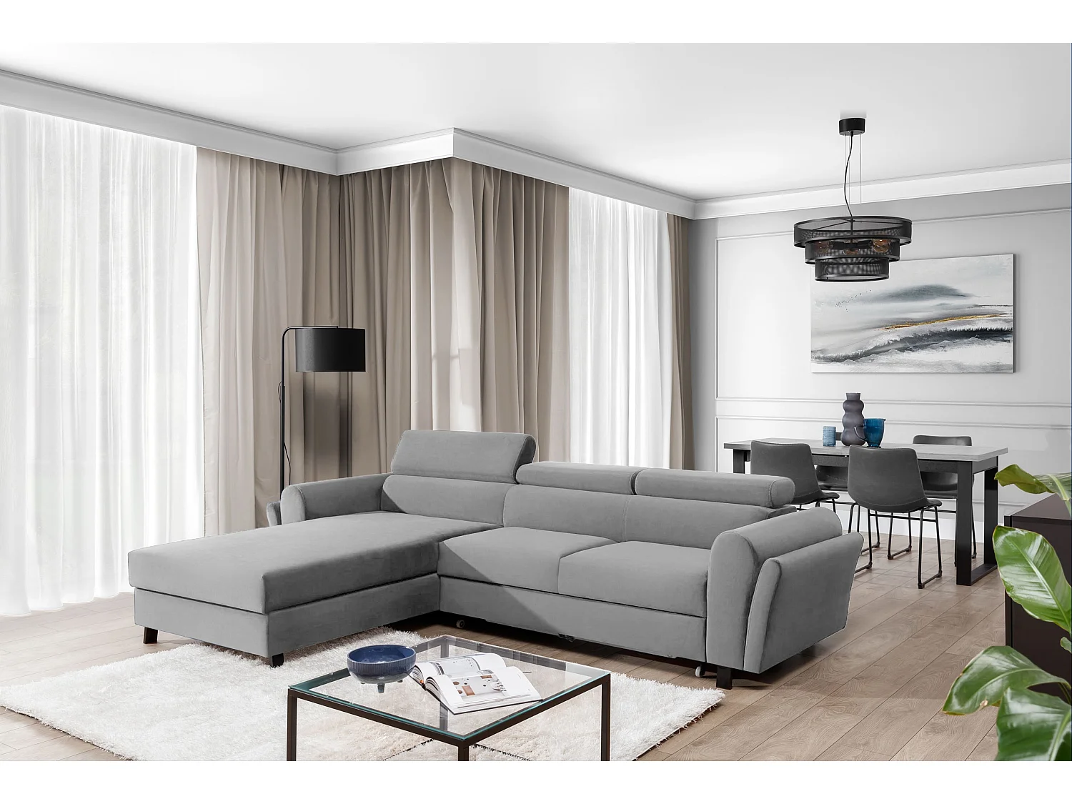 Divano d'angolo Salvia L/Tessuto/Grigio