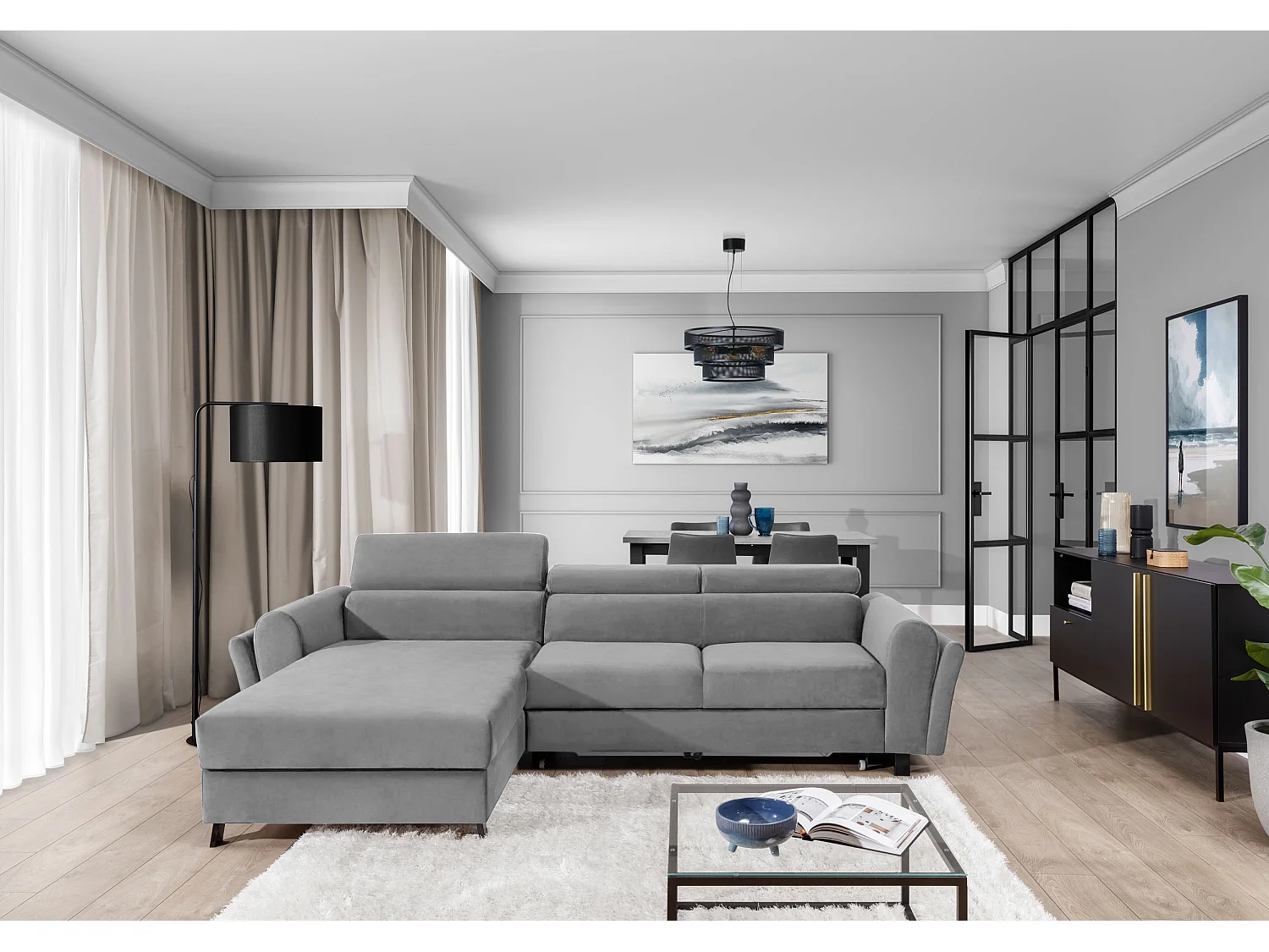 Divano d'angolo Salvia L/Tessuto/Grigio